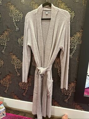 Barefoot Dreams Long Open-Front Cardigan Robe - Light Taupe